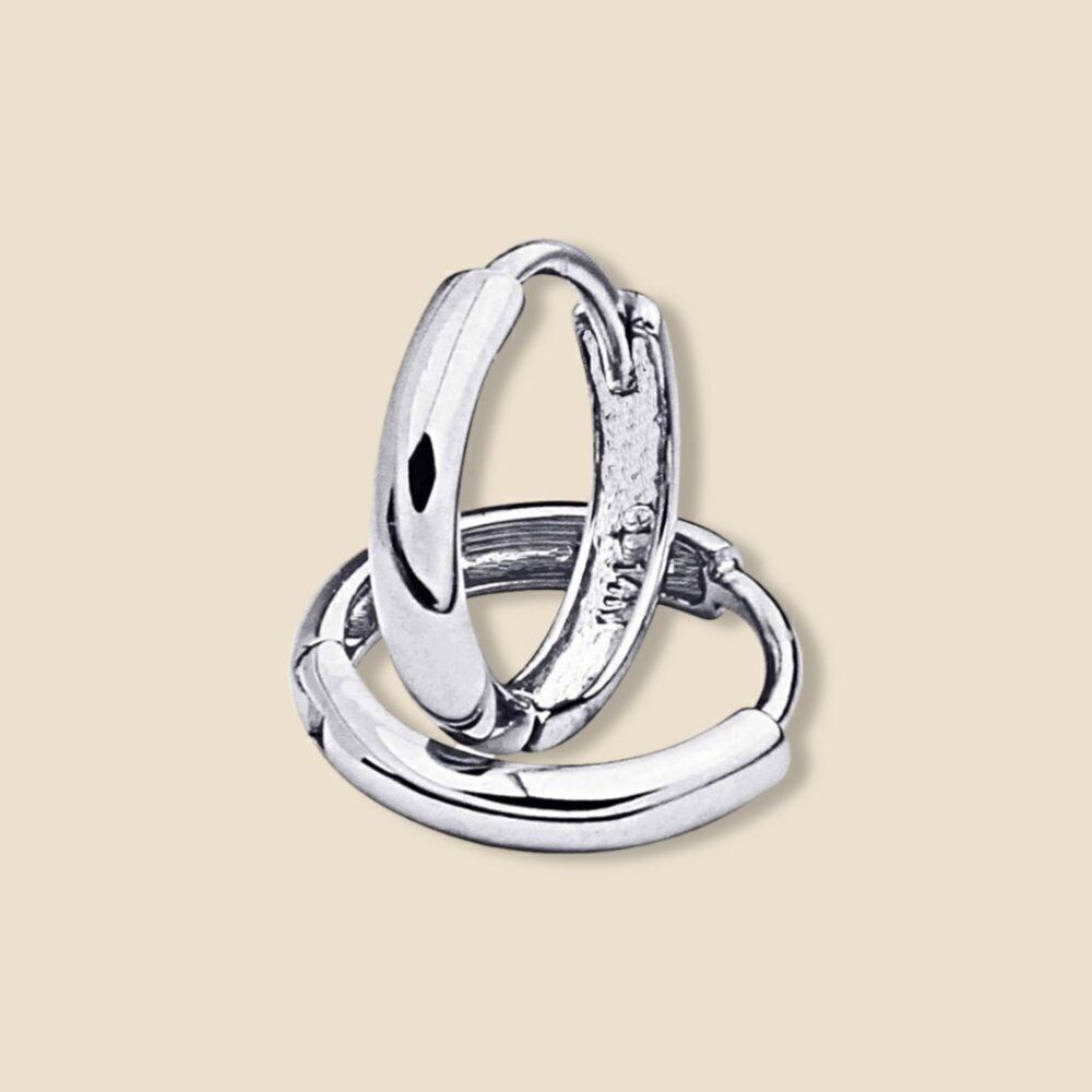 14k White Gold Small Plain Huggie Earrings (8x8 Mm)